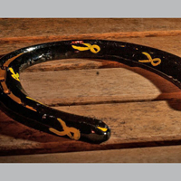 blackandyellowribbonssideview : horse shoes